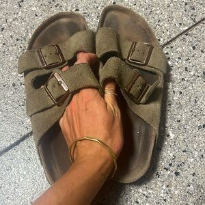 distressed Birkenstock sandal
